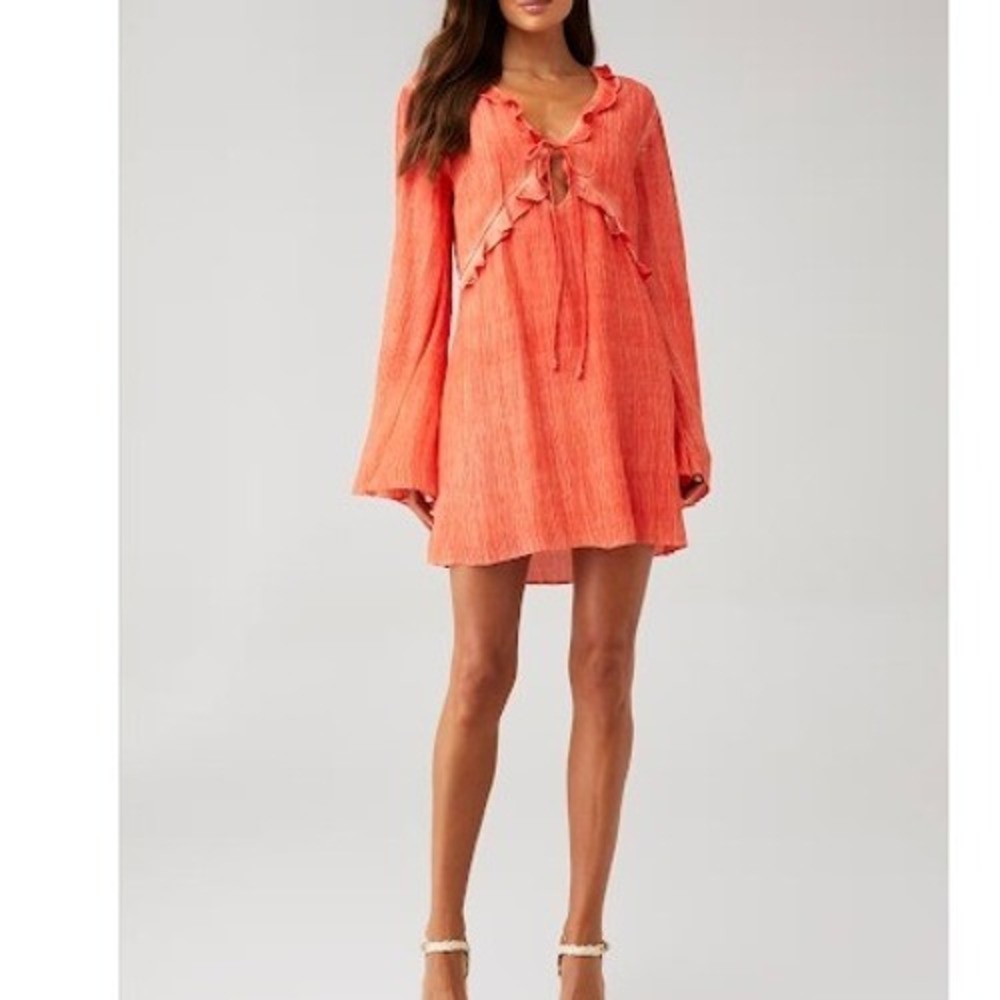 Rococo Sand‎ River Short Dress Orange Boho Ruffle Mini Size S NEW Festival Fall